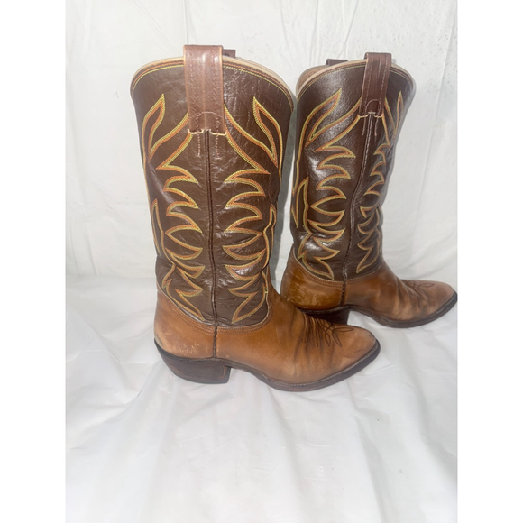 Vintage Nocona 4782 Two Tone Brown Leather Western Cowboy Boots Men's Size 7 D - Picture 1 of 16